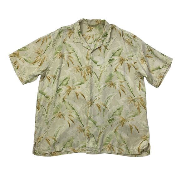 Tommy Bahama Shirt Mens XL Extra Large Beige Hawaiian Floral Silk Short Sleeve - Picture 1 of 9